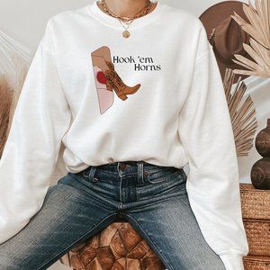 Burnt Orange Blush Pink Hook 'em Horns Cowgirl Boots Western Sweatshirt